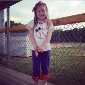 Girl’s Boutique Baseball/Softball Capri 2 pc. Set Ruffle Embroidered size 3t s